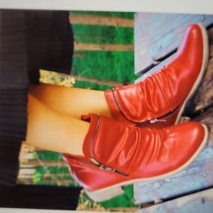 Red ruched ankle boot